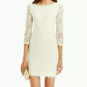 DIANEvonFURSTENBERG Zarita Ivory Lace Half Sleeve Cocktail Mini Sheath Dress 12